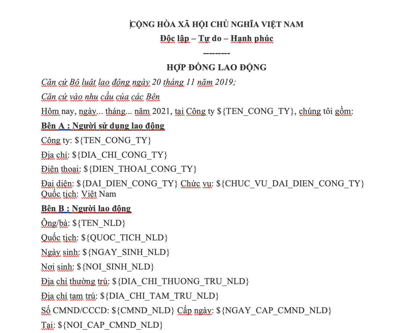 Phê duyệt mẫu hợp đồng và IT tạo biến trên Docx